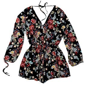 one clothing Black Floral Romper M